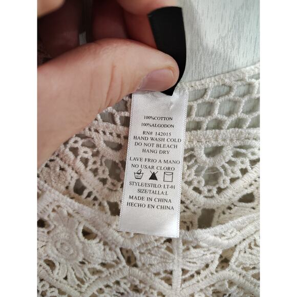 Women's New Mix Crochet Top Size Tall Large Beige Festival Beach - Picture 4 of 6